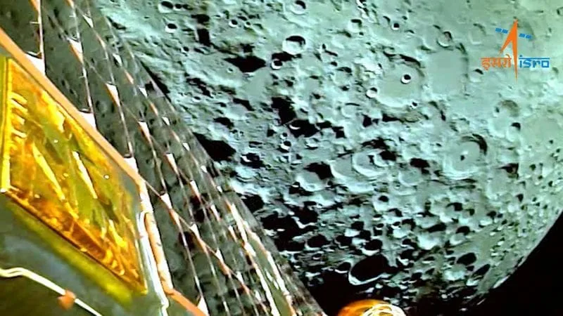 FILE PHOTO: A view of the moon as viewed by the Chandrayaan-3 lander during Lunar Orbit Insertion on August 5, 2023 in this screengrab from a video released August 6, 2023. ISRO/Handout via REUTERS/File Photo