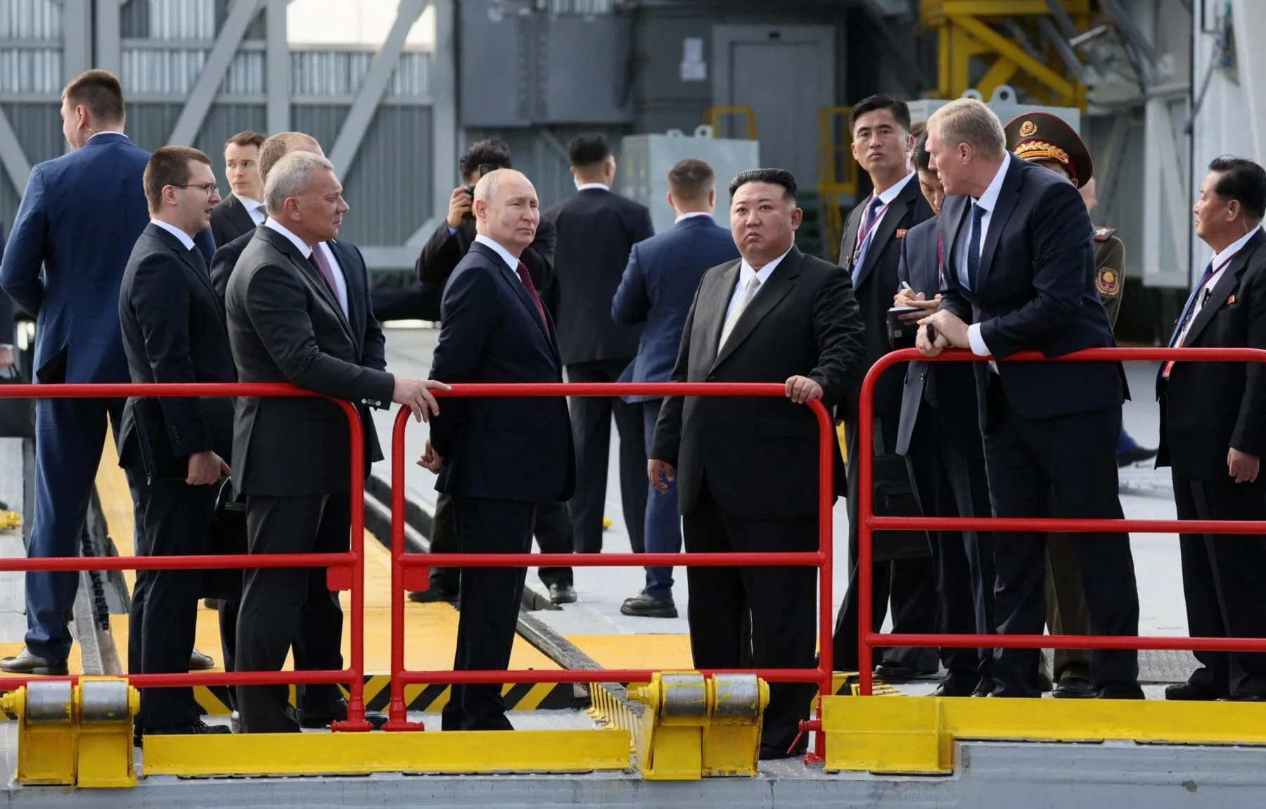 Russia's President Vladimir Putin and North Korea's leader Kim Jong Un visit the Vostochny Сosmodrome in the far eastern Amur region, Russia, September 13, 2023. Sputnik/Mikhail Metzel/Kremlin via REUTERS