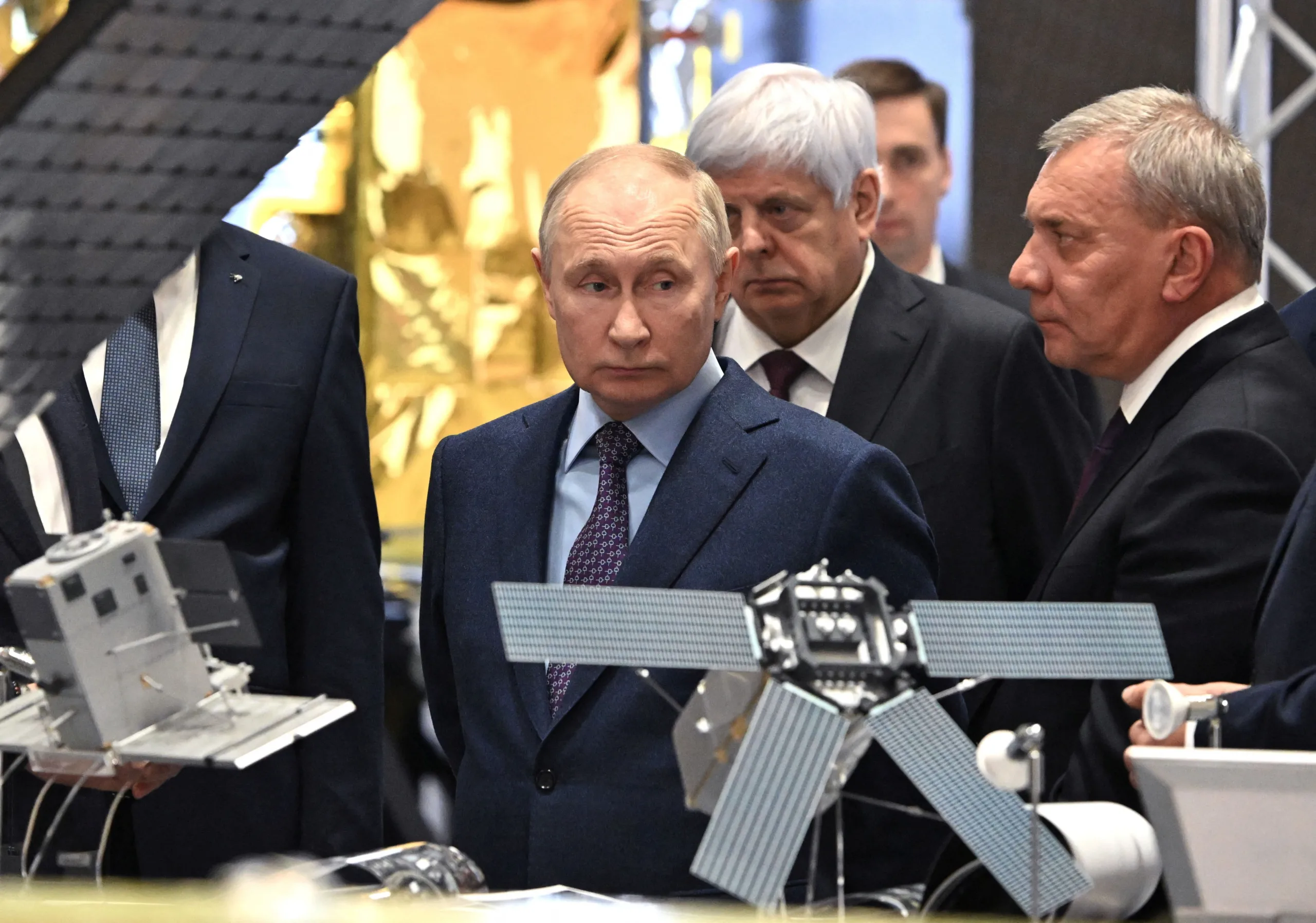 Russia's President Vladimir Putin, accompanied by head of the Roscosmos space corporation Yuri Borisov, visits the centre of the Rocket and Space Corporation "Energia" in Korolyov outside Moscow, Russia, October 26, 2023. Sputnik/Sergei Bobylev/Pool via REUTERS