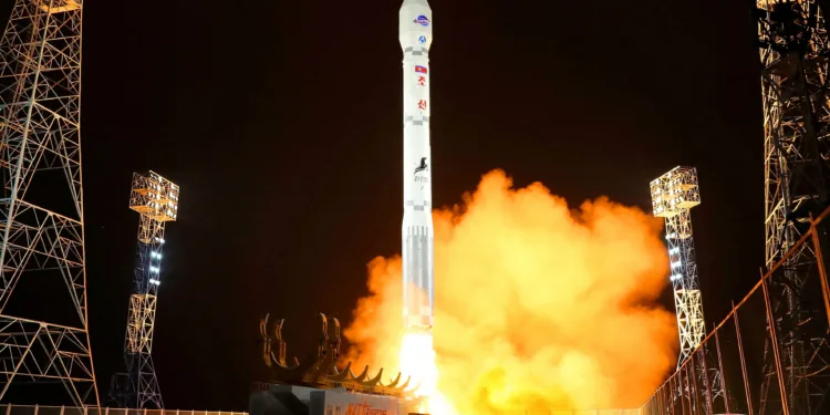 A rocket carrying a spy satellite Malligyong-1 is launched, as North Korean government claims, in a location given as North Gyeongsang Province, North Korea in this handout picture obtained by Reuters on November 21, 2023. KCNA via REUTERS