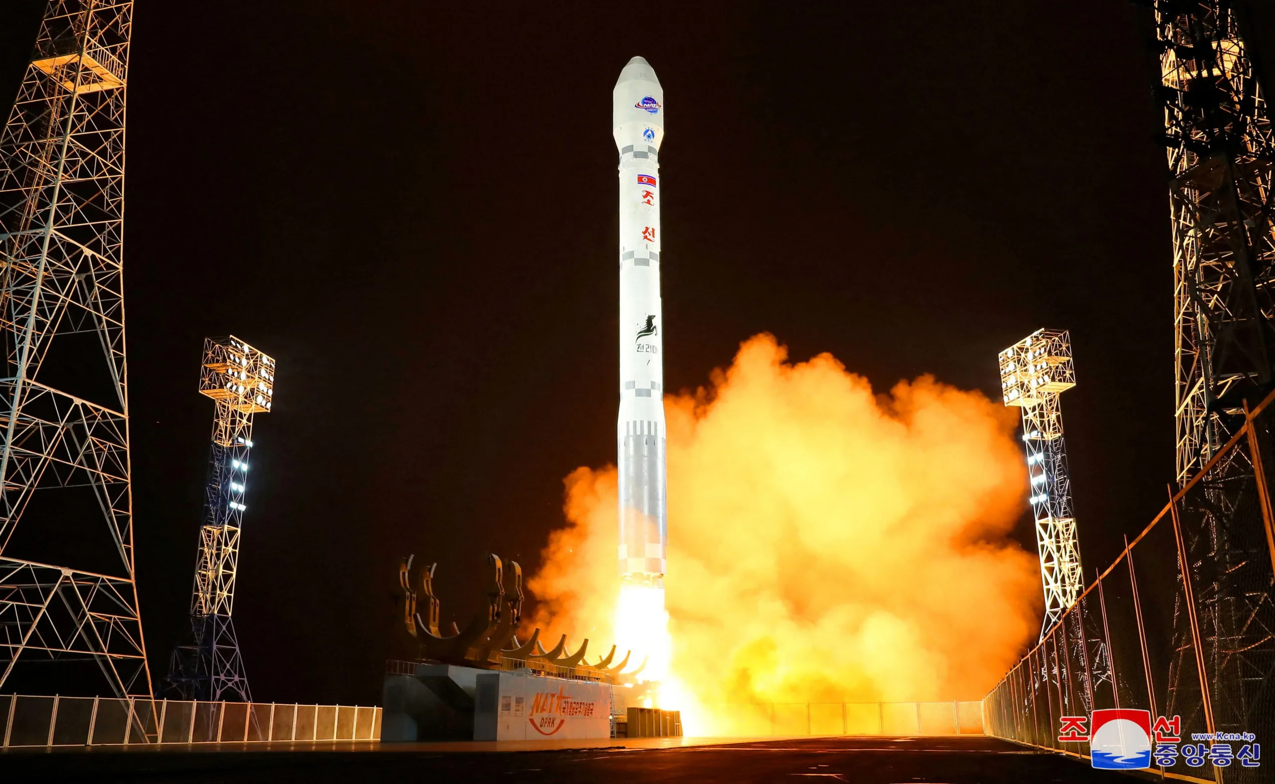A rocket carrying a spy satellite Malligyong-1 is launched, as North Korean government claims, in a location given as North Gyeongsang Province, North Korea in this handout picture obtained by Reuters on November 21, 2023.  KCNA via REUTERS