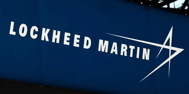 This photograph taken on June 13, 2022, shows the logo from US defence manufacturer Lockheed Martin on display at the Eurosatory international land and airland defence and security trade fair, in Villepinte, a northern suburb of Paris. (Photo by EMMANUEL DUNAND / AFP) (Photo by EMMANUEL DUNAND/AFP via Getty Images)
