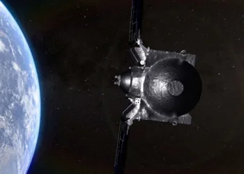The NASA spacecraft OSIRIS-APEX travels away from Earth as it embarks on a 5-year journey headed for a 2029 rendezvous with the near-Earth asteroid Apophis, as shown in an undated NASA artist's video rendering, in this screengrab obtained from a handout video. NASA's Goddard Space Flight Center/Handout via REUTERS