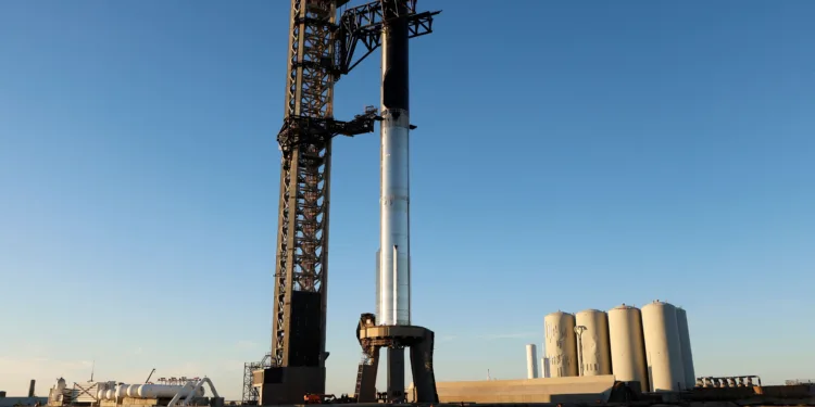 SpaceX's next-generation Starship spacecraft atop its powerful Super Heavy rocket is prepared for launch from the company's Boca Chica launchpad on an uncrewed test flight, near Brownsville, Texas, U.S., November 15, 2023. REUTERS/Joe Skipper