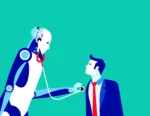 New kind of doctor technology. Concept health vector illustration, Artificial intelligence, Robot, Cyborg.