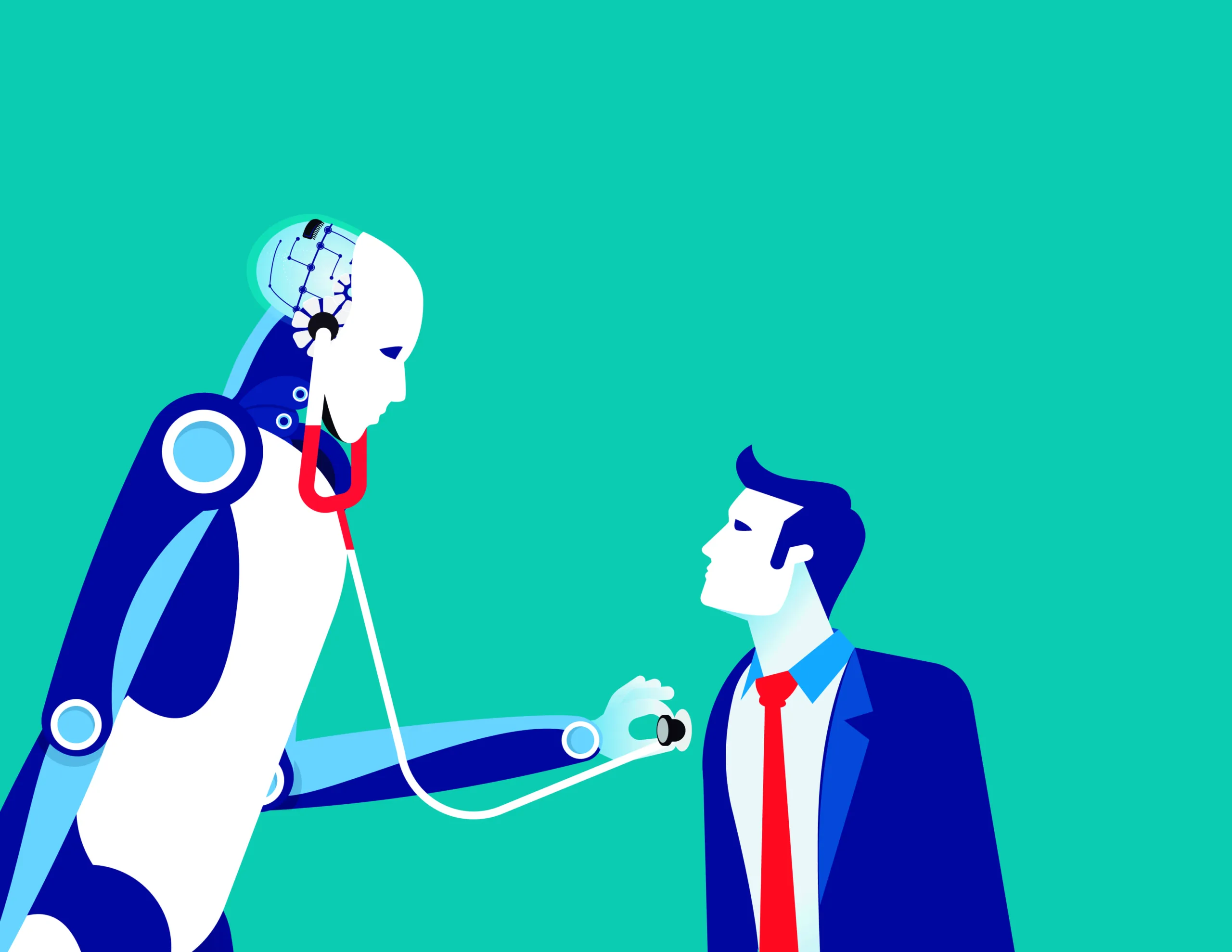 New kind of doctor technology. Concept health vector illustration, Artificial intelligence, Robot, Cyborg.