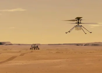 Imagen del helicóptero Ingenuity de la NASA, diseñado para sobrevolar la atmósfera de Marte. Crédito: NASA.