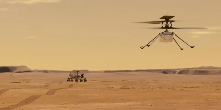 Imagen del helicóptero Ingenuity de la NASA, diseñado para sobrevolar la atmósfera de Marte. Crédito: NASA.