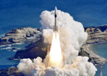 An optical observation satellite on H-IIA rocket is launched at Tanegashima Space Center on the southwestern island of Tanegashima, Japan in this photo taken by Kyodo on January 12, 2024. Kyodo/via REUTERS