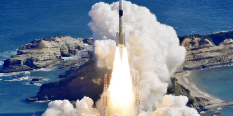 An optical observation satellite on H-IIA rocket is launched at Tanegashima Space Center on the southwestern island of Tanegashima, Japan in this photo taken by Kyodo on January 12, 2024. Kyodo/via REUTERS