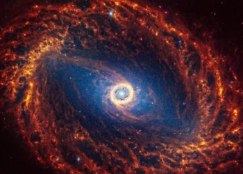 Spiral galaxy NGC 1512, located 30 million light-years away from Earth, is seen in an undated image from the James Webb Space Telescope. NASA, ESA, CSA, STScI, Janice Lee (STScI), Thomas Williams (Oxford), and the PHANGS team/Handout via REUTERS