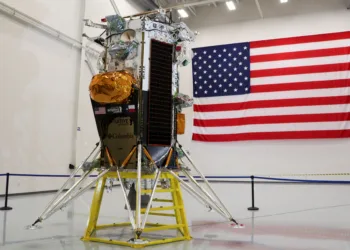 The Nova-C lunar lander designed by aerospace company Intuitive Machines is displayed at the company's headquarters in Houston, Texas, U.S., October 3, 2023. REUTERS/Evan Garcia/File Photo