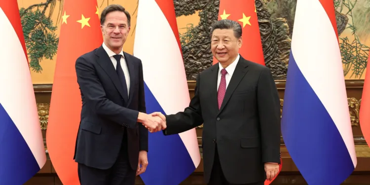 Chinese President Xi Jinping meets Prime Minister of the Netherlands Mark Rutte at the Great Hall of the People in Beijing, China March 27, 2024. China Daily via REUTERS