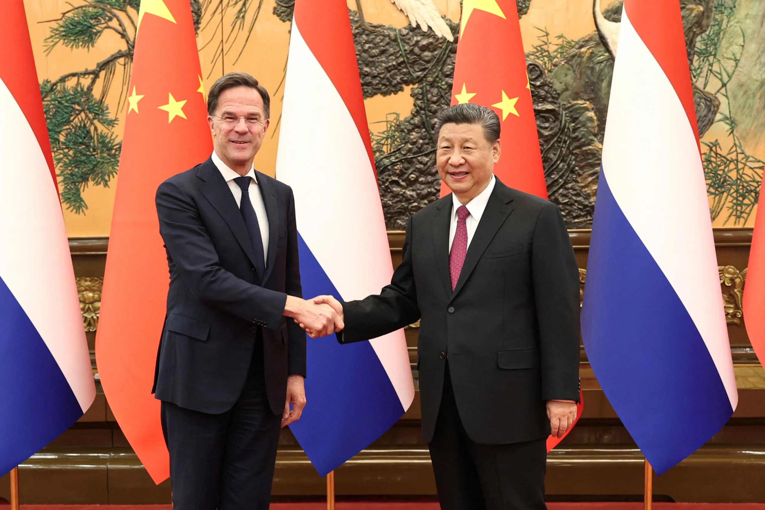 Chinese President Xi Jinping meets Prime Minister of the Netherlands Mark Rutte at the Great Hall of the People in Beijing, China March 27, 2024. China Daily via REUTERS