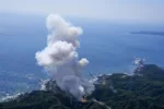 Smoke rises after Japan's Space One's small, solid-fueled Kairos rocket exploded shortly after its inaugural launch at Space One's launching pad on the tip of Kii peninsula in Kushimoto town, Wakayama prefecture, Japan March 13, 2024, in this photo taken by Kyodo. Mandatory credit Kyodo via REUTERS