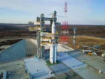 The Angara-A5 rocket is seen on its launchpad at the Vostochny Cosmodrome in the far eastern Amur region, Russia, April 8, 2024. Roscosmos/Handout via REUTERS