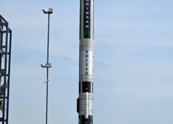 FILE PHOTO: Agnibaan SubOrbital Technological Demonstrator (SOrTeD), vehicle is seen at Agnikul's Launchpad at Satish Dhawan Space Center in Sriharikota, India, November 28, 2022. Agnikul Cosmos Private Limited/Handout via REUTERS