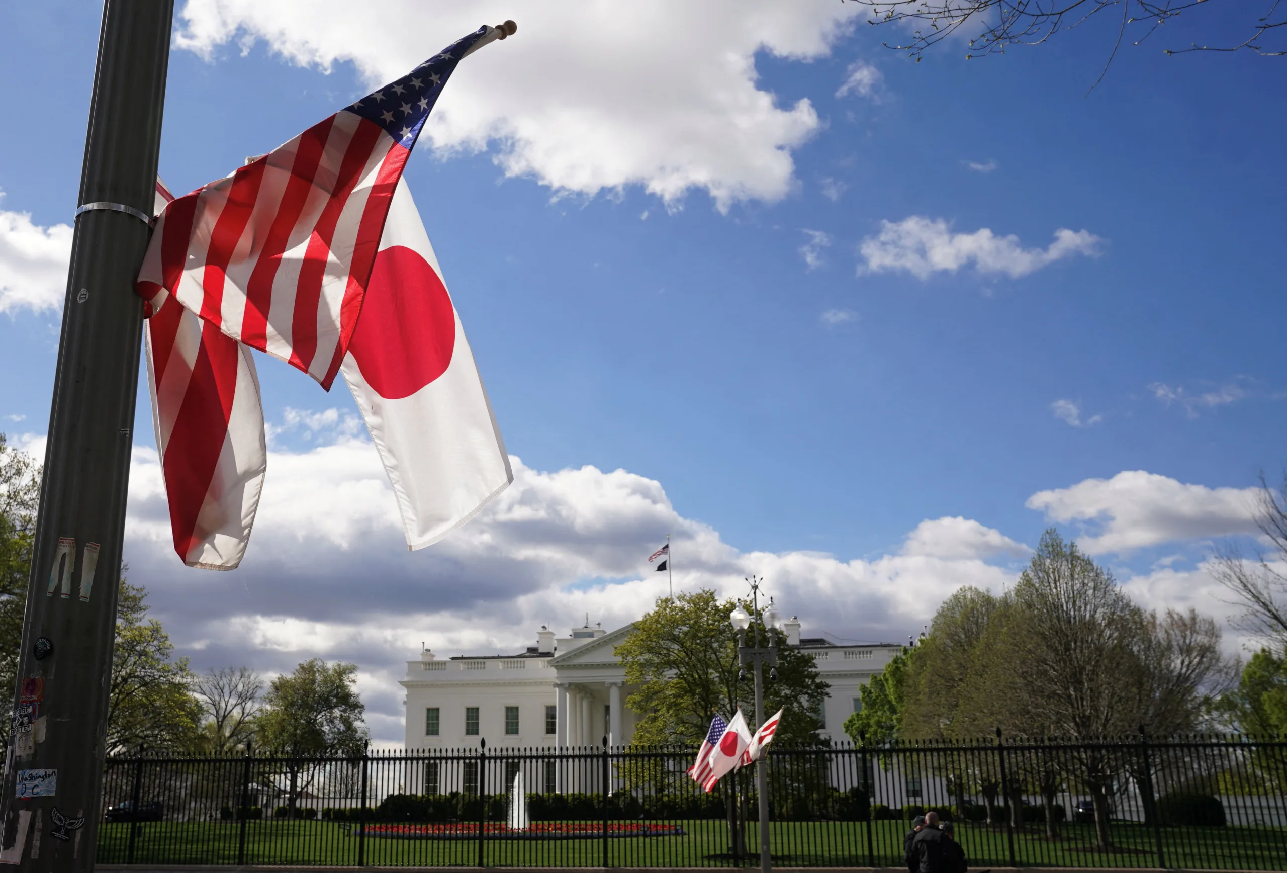 Japanese and U.S. Flags fly side by side in front of the White House ahead next week’s State Visit of Japanese Prime Minister Fumio Kishida to Washington, U.S., April 5, 2024.  REUTERS/Kevin Lamarque