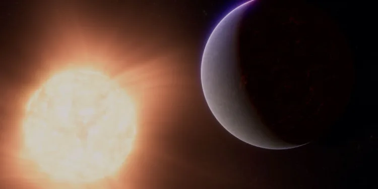 An artist's concept shows the exoplanet 55 Cancri e, also called Janssen, a so-called super-Earth, a rocky planet significantly larger than Earth but smaller than Neptune, along with the star it orbits in this undated illustration released by NASA. NASA, ESA, CSA, Ralf Crawford (STScI)/Handout via REUTERS.
