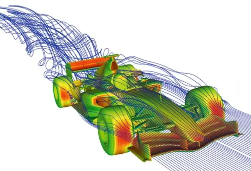 Lineas de flujo o corriente de aire alrededor del automovil. Aerodinamica.