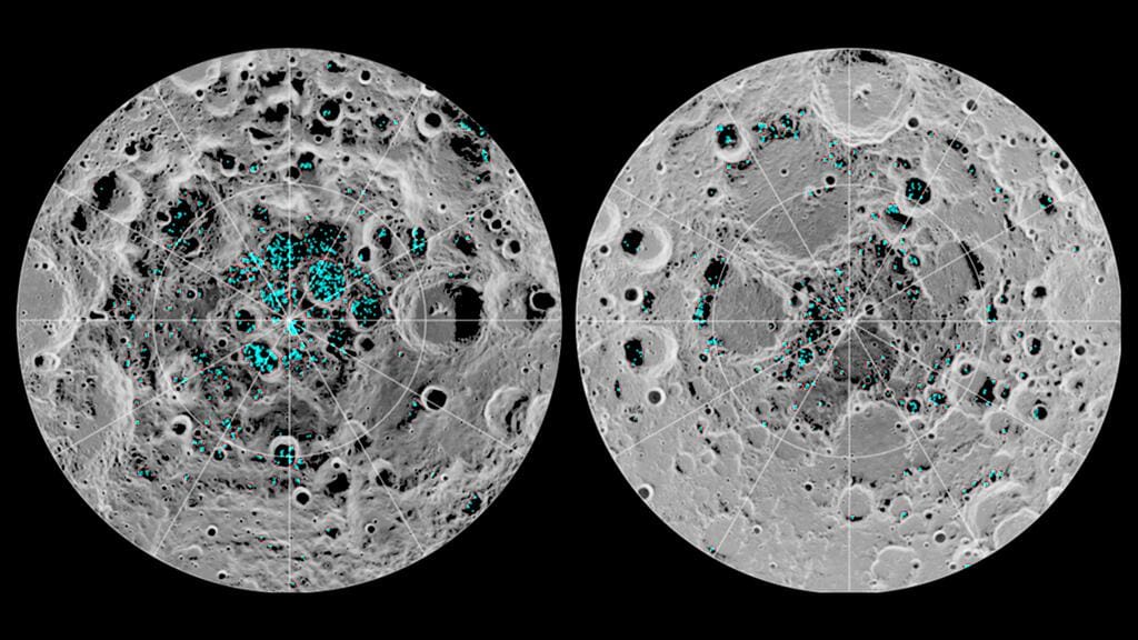 Hielo en las zonas polares de la luna.