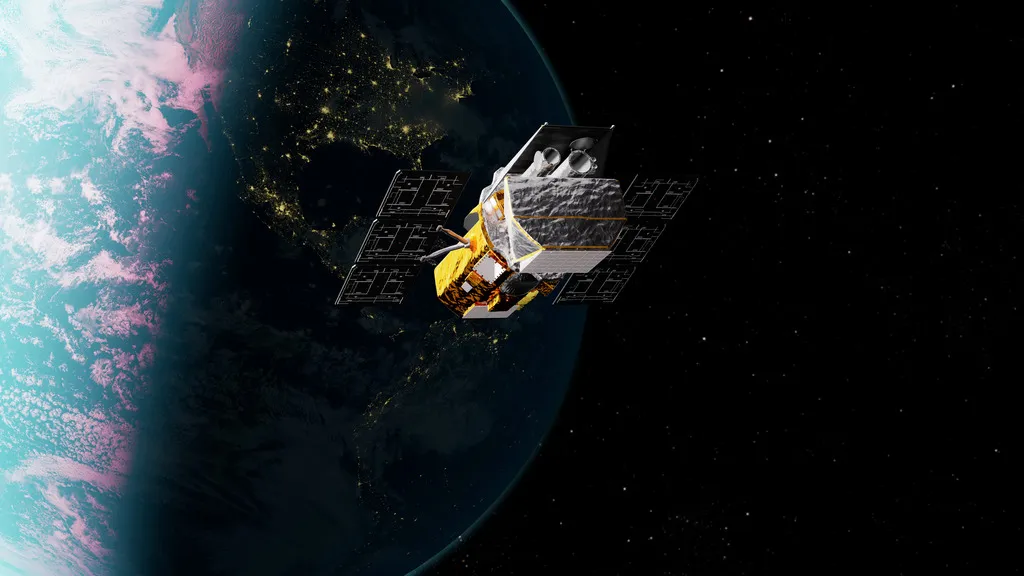 El Observatorio Swift Neil Gehrels de la NASA, que se muestra en este concepto artístico, orbita la Tierra mientras estudia el universo en constante cambio.