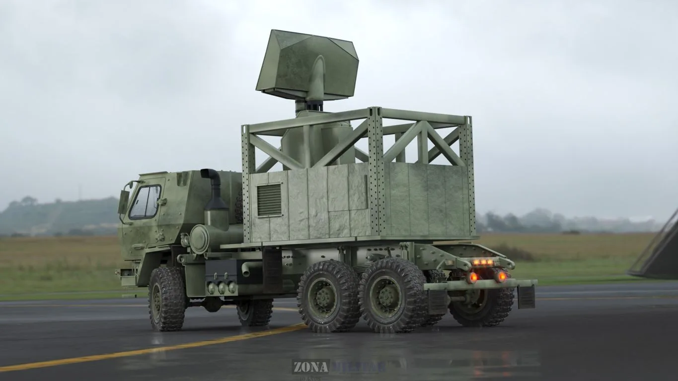 Radar táctico 3D RMF-200V de INVAP montado sobre un vehículo del Ejército.