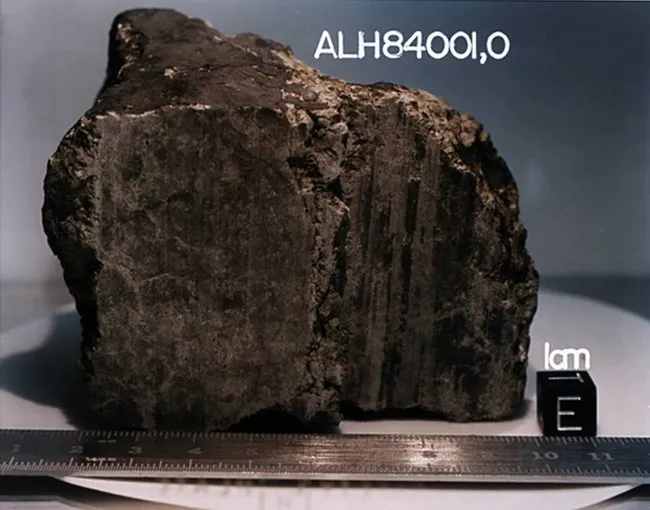 El meteorito ALH84001 de Marte que puede o no contener rastros de vida.