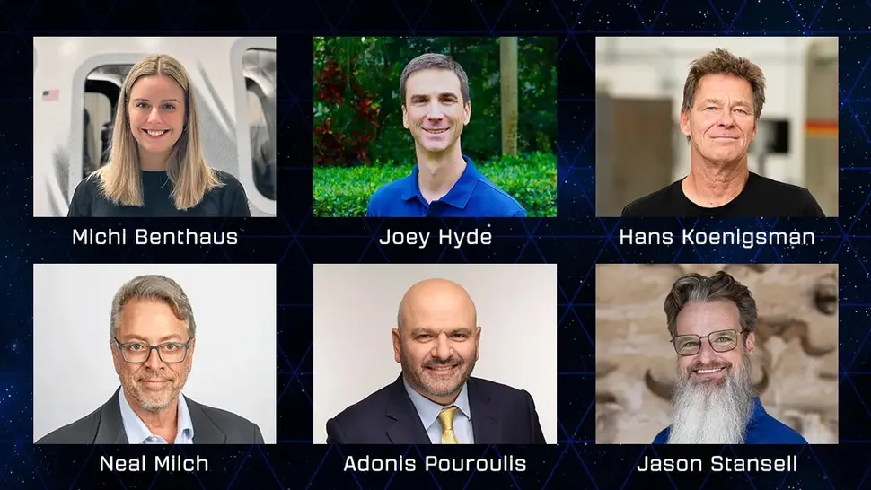 Los 6 pasajeros que viajarán al espacio en el vuelo NS-37 de Blue Origin.