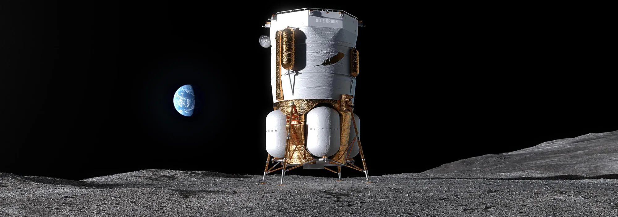 Imagen ficcionada del módulo lunar de Blue Origin, Endurance de la serie Blue Moon Mark 1.