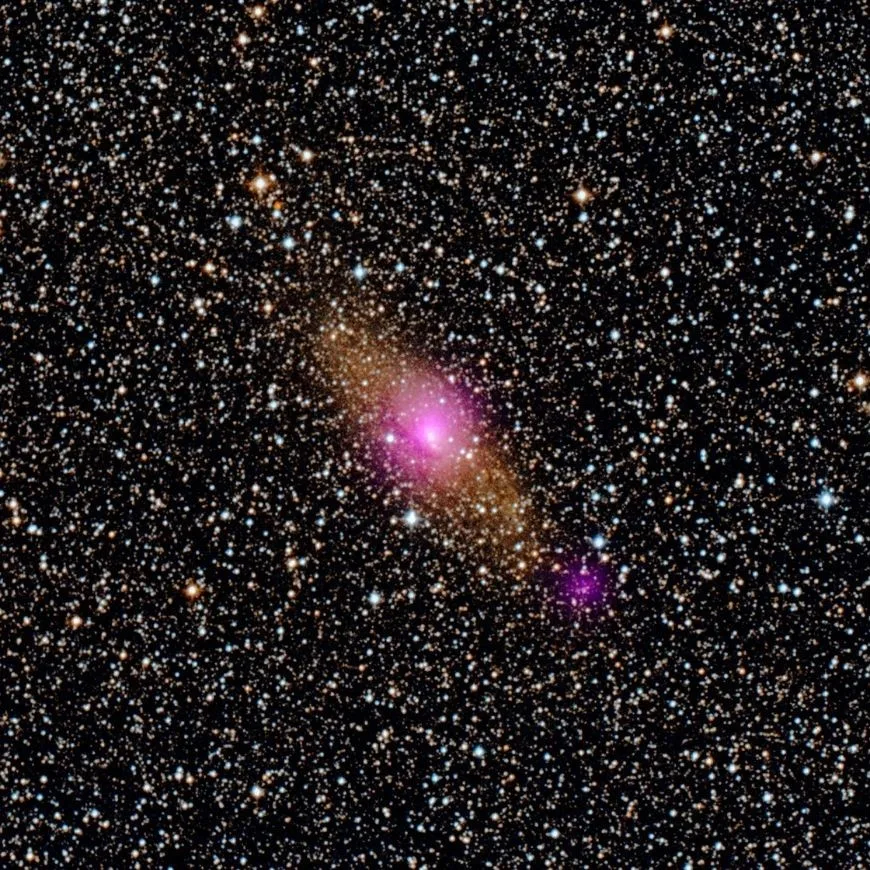 Las manchas magenta en esta imagen muestran dos agujeros negros en la galaxia Circinus.