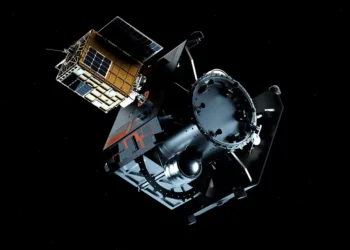 Imagen conceptual de acople y trabajo cercano del remolcador Otter con otra nave. Escenario típico de inspección, rendezvous y servicing.