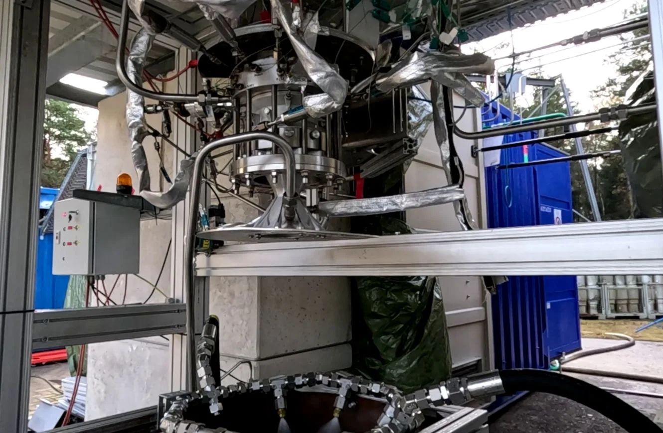 El motor Greta listo para las pruebas de encendido en un nuevo banco de pruebas móvil en Trauen, Alemania.