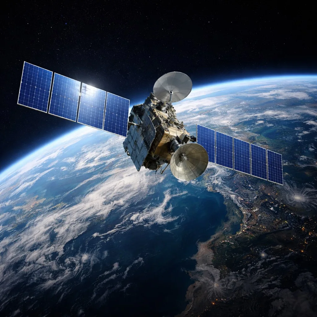 Imagen de satélite geoestacionario Agentic IA guerra espacial
