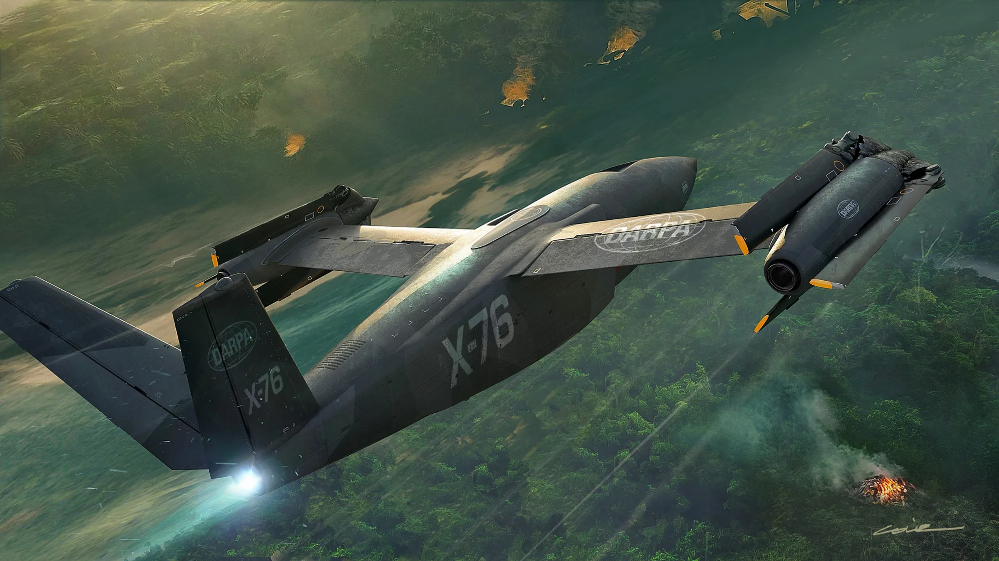 DARPA presenta el avión experimental X-76 que vuela rápido y despega sin pista.