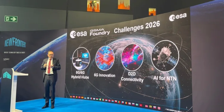 La ESA anunción un financiamiento de 100 millones de euros para la convergencia satélite-móvil en Mobile World Congress (MWC) 2026 en Barcelona.