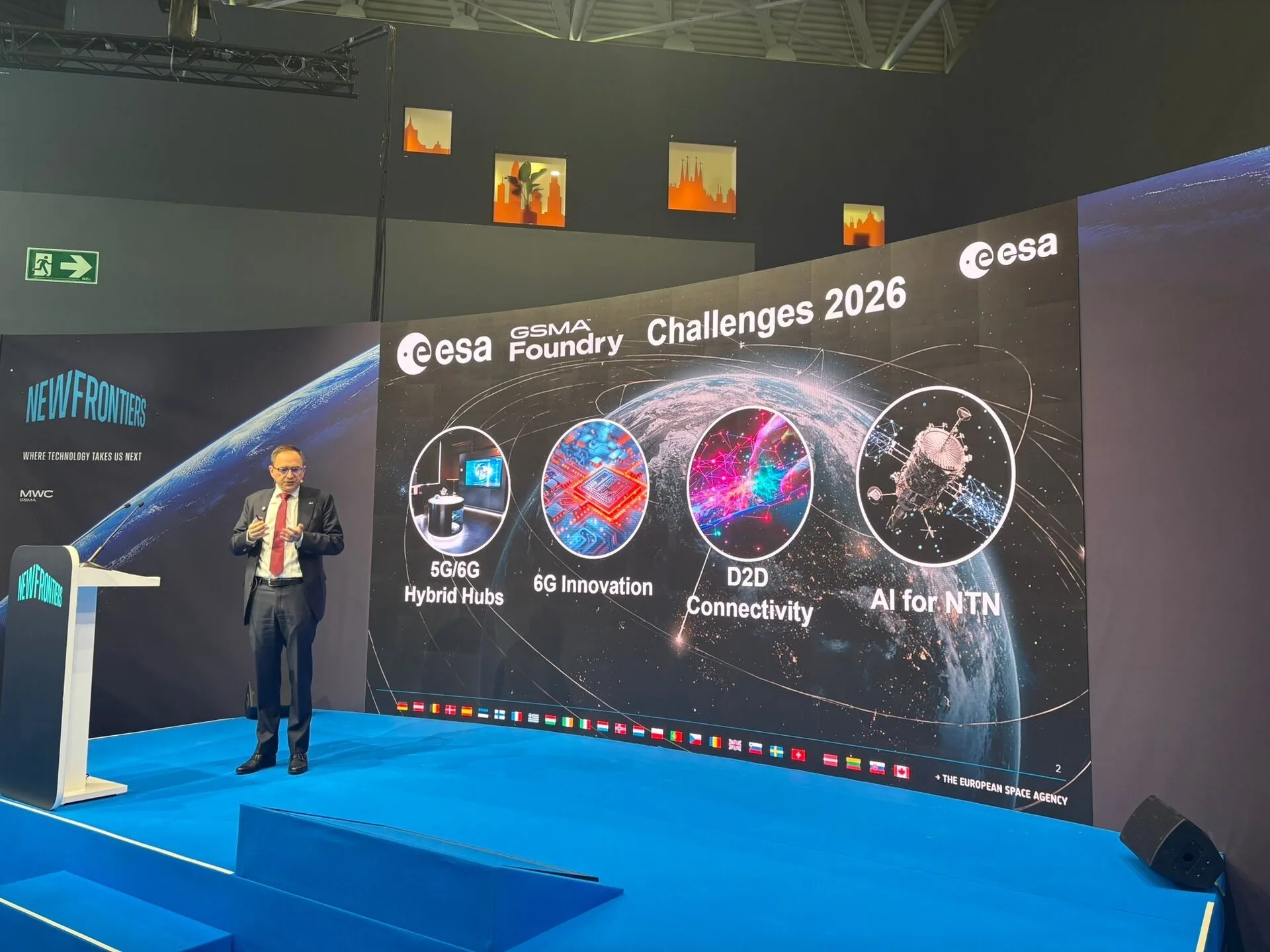 La ESA anunción un financiamiento de 100 millones de euros para la convergencia satélite-móvil en Mobile World Congress (MWC) 2026 en Barcelona.