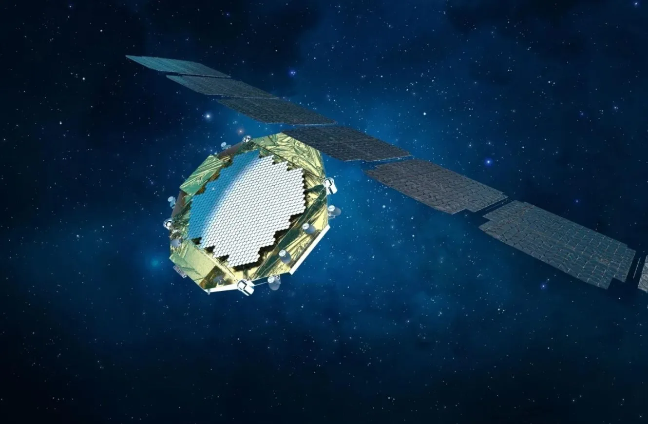 Representación del satélite demostrador de órbita baja 5G Skytower para el proyecto U DESERVE 5G. Crédito: Thales Alenia Space.