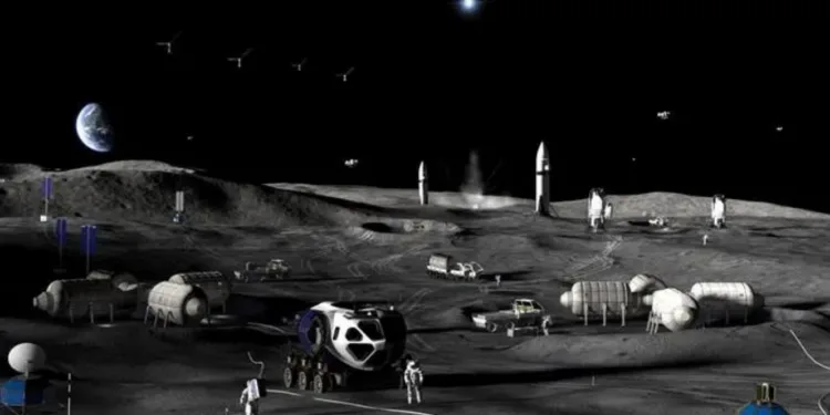 Concepto artístico de la Fase 3 de la base lunar de la NASA. Crédito: NASA
