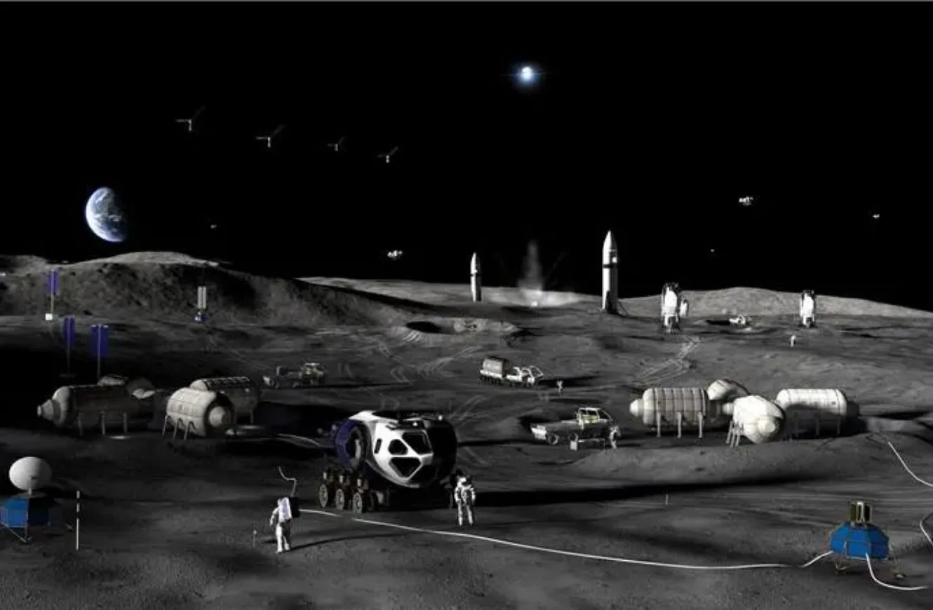 Concepto artístico de la Fase 3 de la base lunar de la NASA. Crédito: NASA