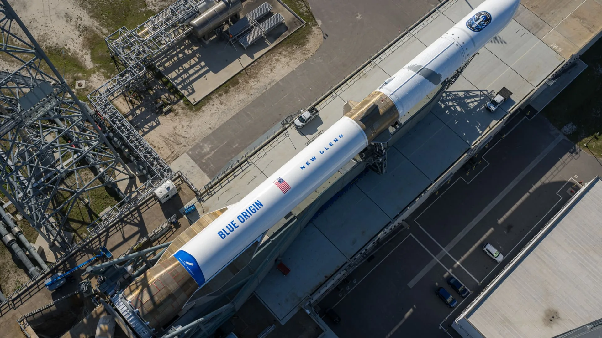 Imagen del cohete New Glenn, perteneciente a la compañía norteamericana Blue Origin. Crédito: Blue Origin. New Glenn fallo