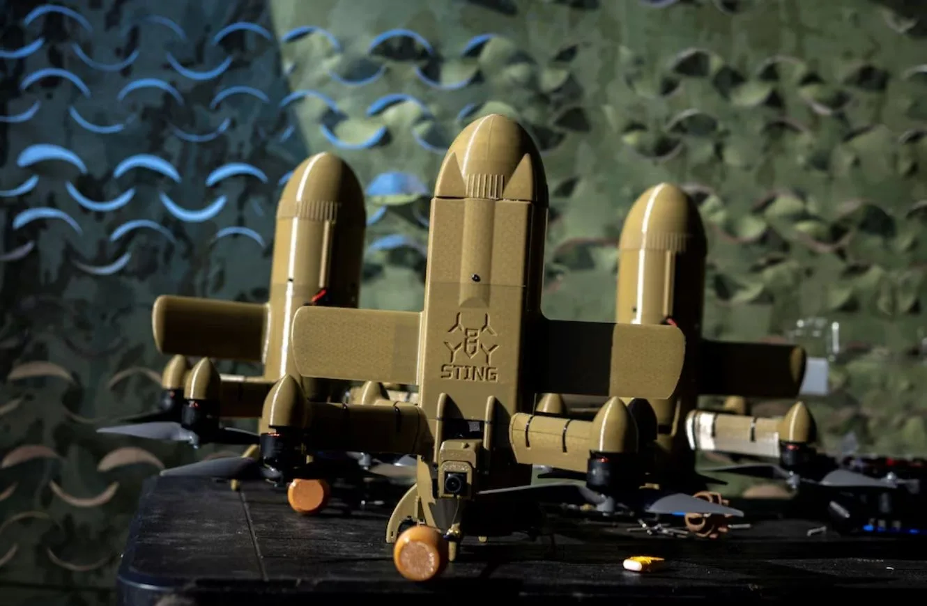 Dron interceptor Sting de la empresa ucraniana Wild Hornets listos para su uso en Ucrania, 16 de marzo de 2026.
