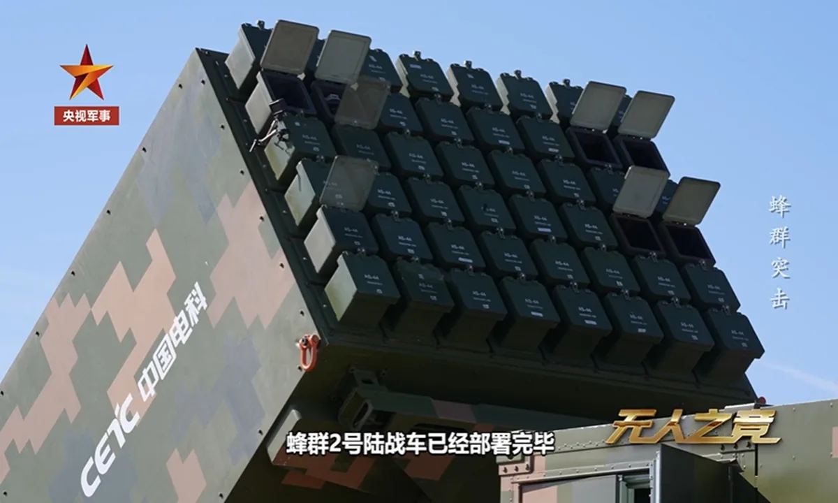 El sistema de operaciones de enjambre de drones Atlas abre el lanzador y despliega drones. Foto: Captura de pantalla del canal militar de CCTV News