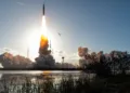 Imagen del lanzamiento del Space Launch System de la NASA. Propulsión