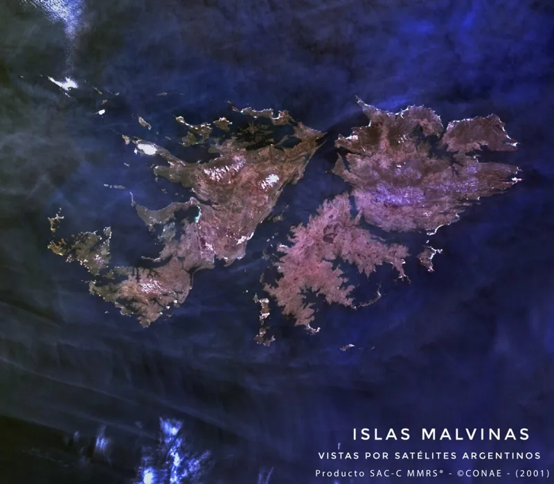 Imagen de las Islas Malvinas, tomada por el satélite argentino SAC-C.