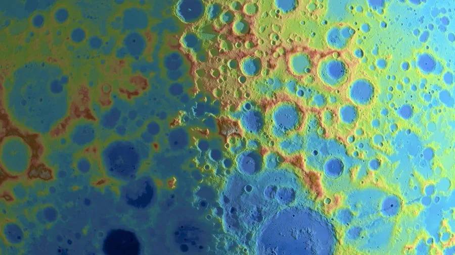 Uno de los siete instrumentos científicos del LRO, LOLA (Altímetro Láser del Orbitador Lunar), mide el perfil de elevación de la Luna. Esta imagen codificada por colores se basa en datos de LOLA recopilados cerca del Polo Sur Lunar.