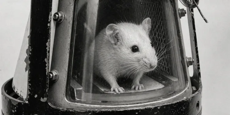 Imagen del ratón Belisario, el primer ser vivo lanzado a un vuelo suborbital por Argentina. ratón belisario