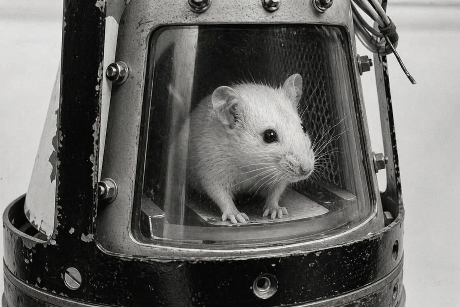 Imagen del ratón Belisario, el primer ser vivo lanzado a un vuelo suborbital por Argentina. ratón belisario
