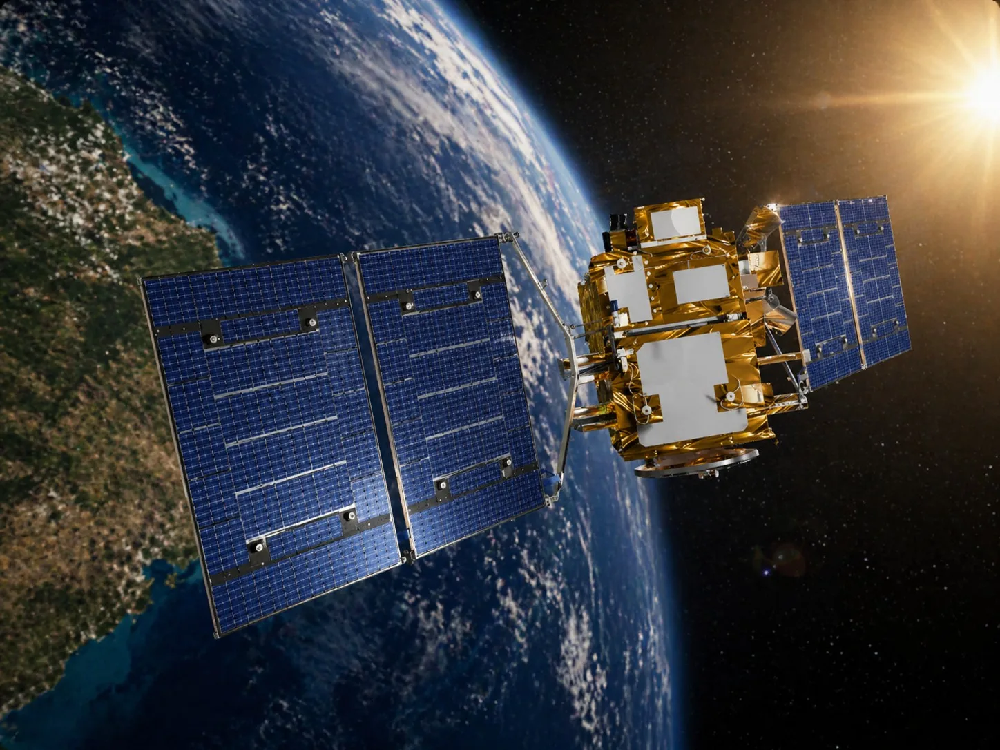 Imagen ilustrativa del satélite SABIA-Mar en órbita.