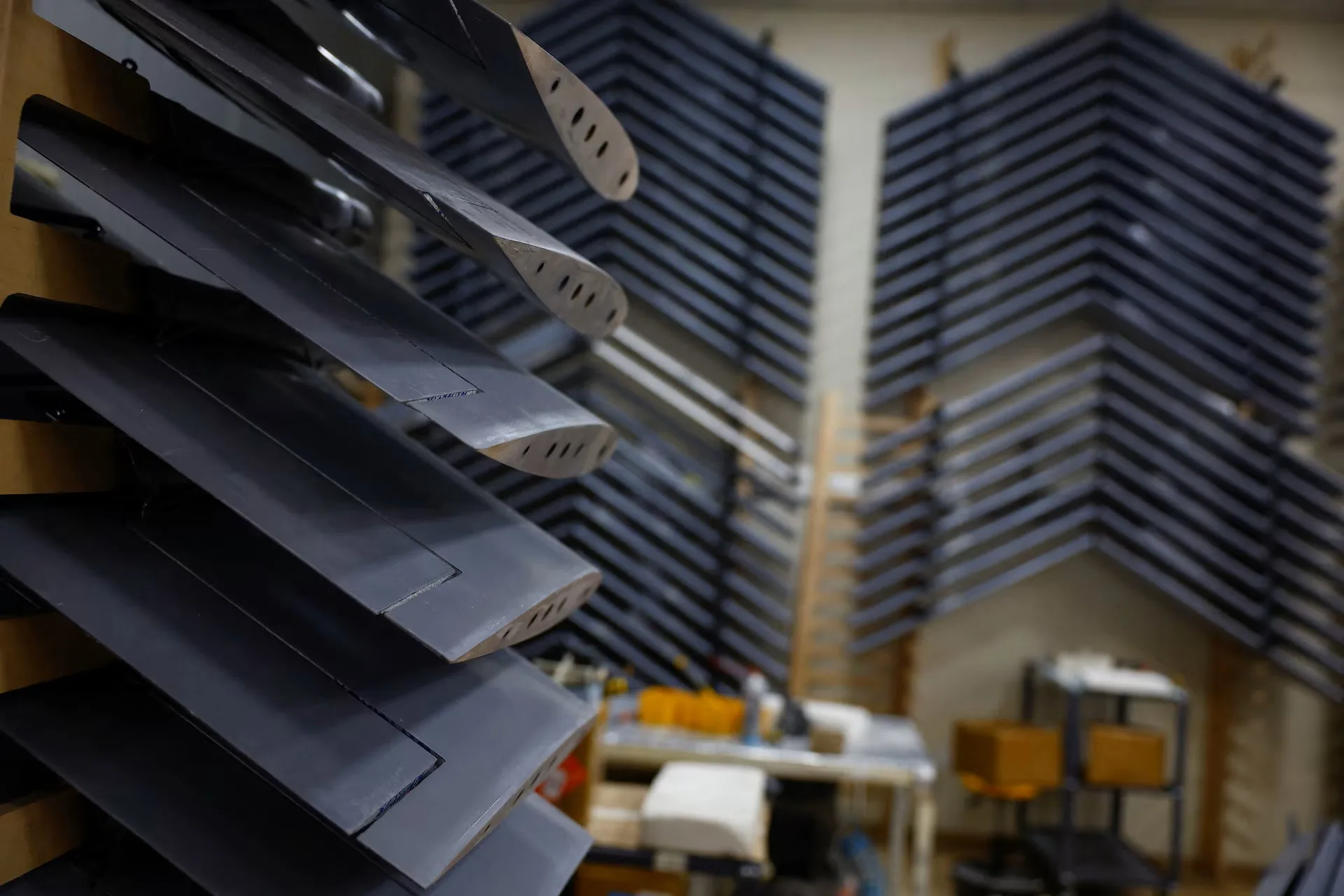 Piezas para el dron de largo alcance FP-1 en una planta de producción de la empresa Fire Point, 2 de abril de 2026.